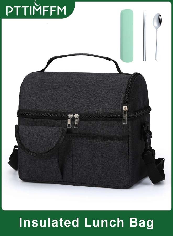 PTTIMFFM Insulated Cooler Lunch Bag with Reusable Stainless Steel Cutlery Set, Waterproof Picnic & Travel Bag and 1 Tableware Set Combo - Image 1